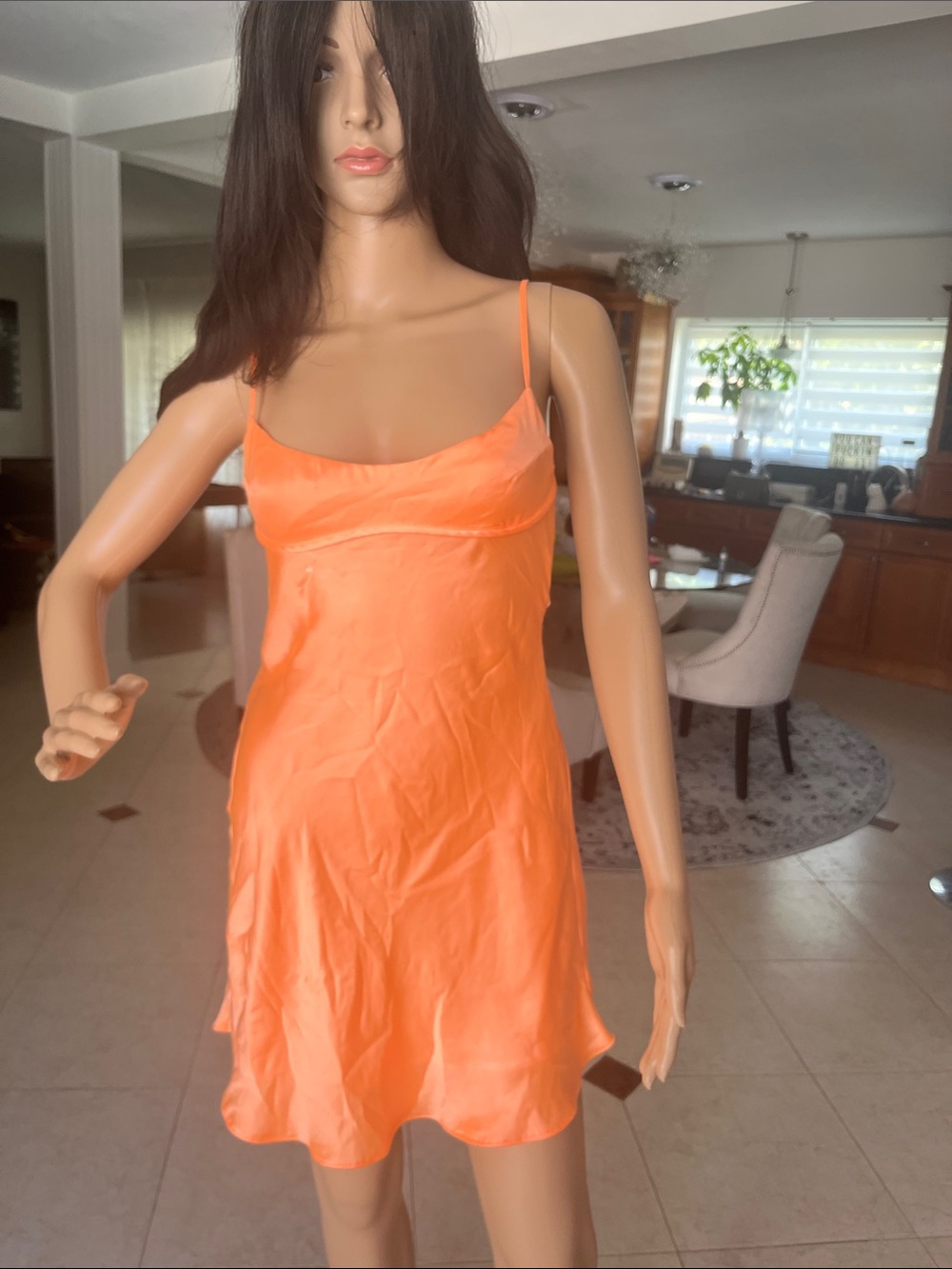 ZARA S Women’s Satin Slip Dress - Orange